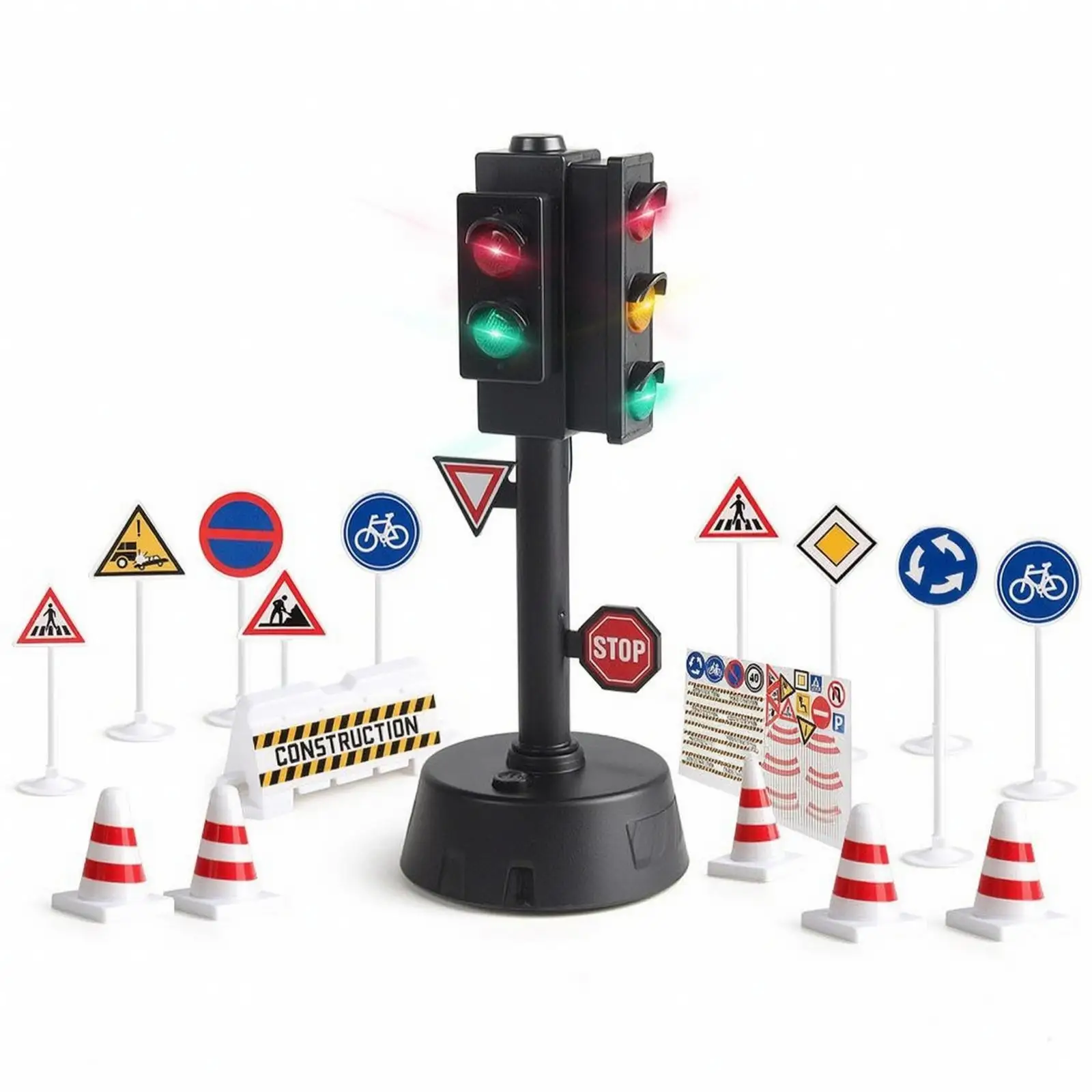 Kids Interactive Traffic Light Toy with Street Sign Set for Pretend Play and Road Safety Teaching