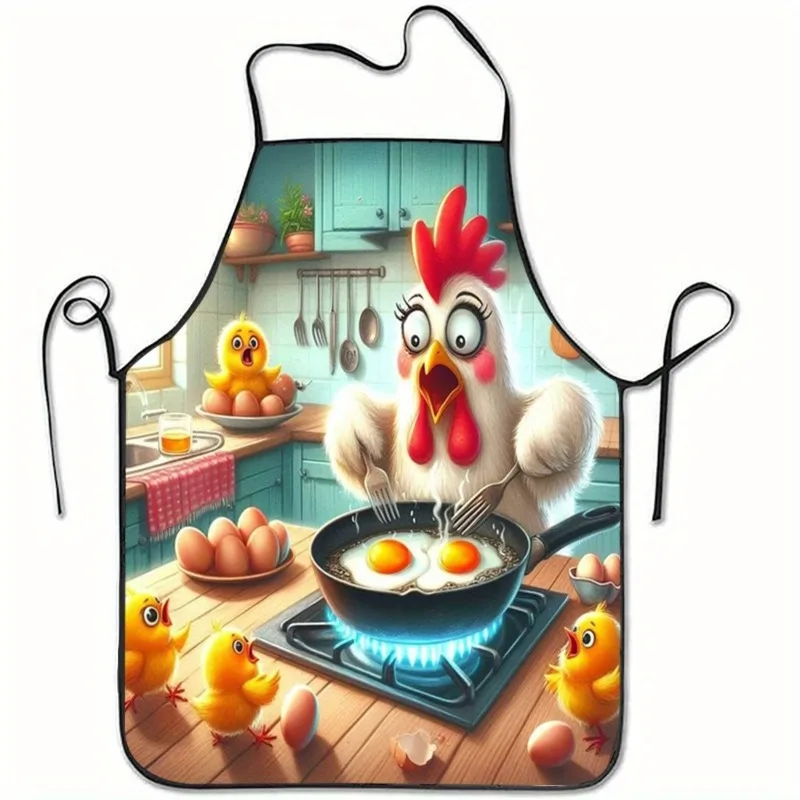 1pc Humorous Cartoon Chicken Boiled Egg Apron Floral Pattern Polyester Suitable For Home Kitchen Baking Beauty Hairdressing
