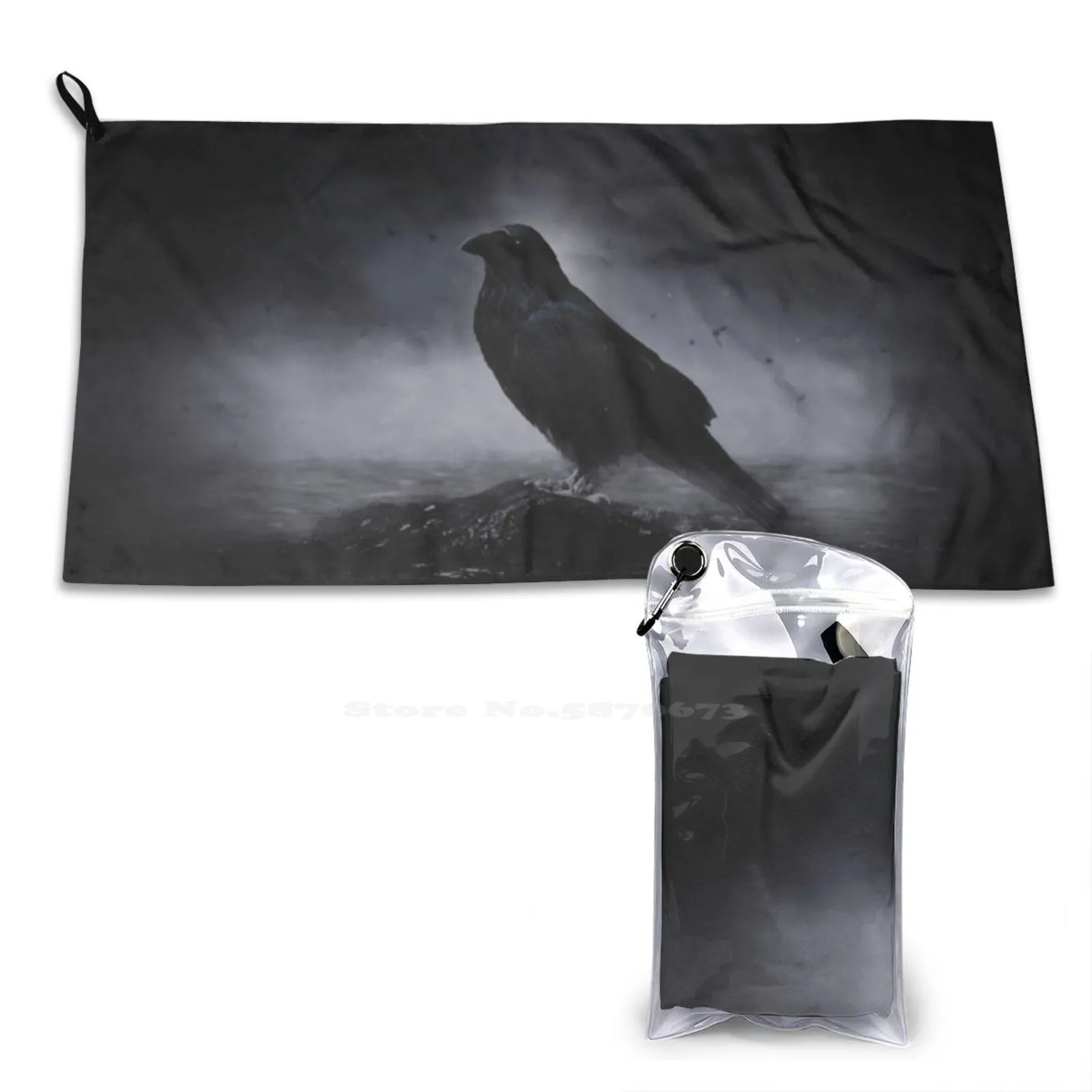 Raven In The Fog Soft Towel Quick Dry Beach Towel Destroyed Pixel Dark Art Crow Cool Mystical Fly At Night Mysticism Nature