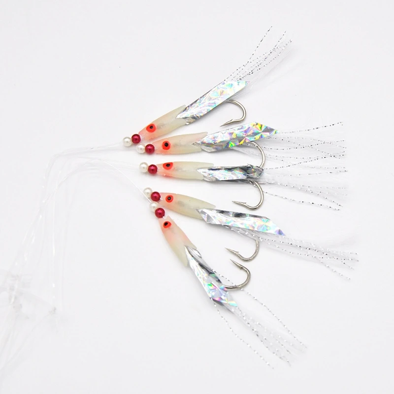 5 Pcs Durable Simulation Fishing Lures Bait Luminous Fishing Hook Feathers Bass Cod Fishing Lures Sea Fishing Tackle Accessories