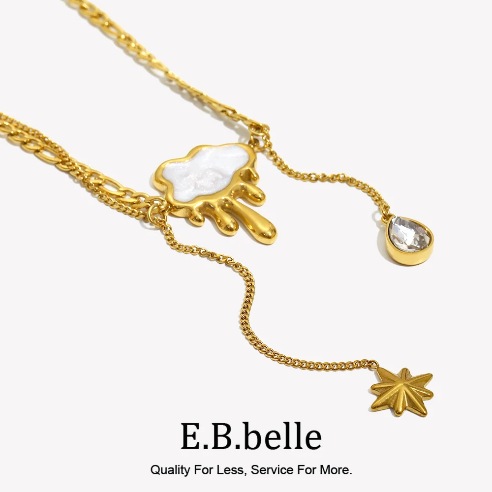 E.B.belle  Double Layers Shell Cloud Tassel Necklace Gold White Color Hypoallergenic Stainless Steel Jewelry For Fashion Women