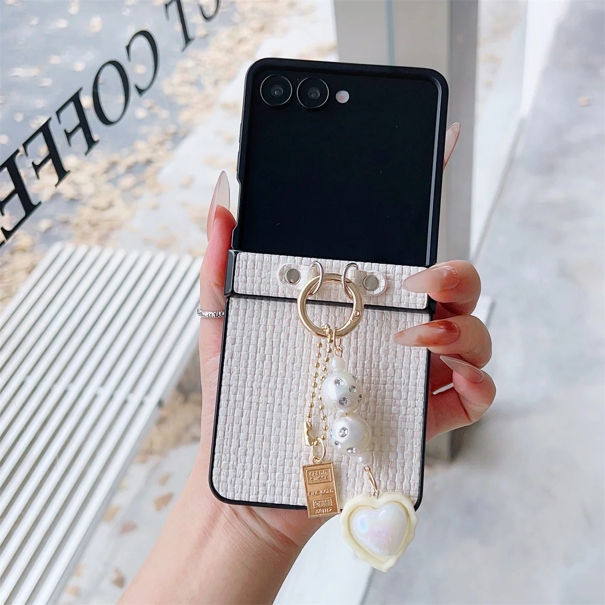 Weaving Leather Heart-shaped P - Phone Cases Z Flip 7 review and price