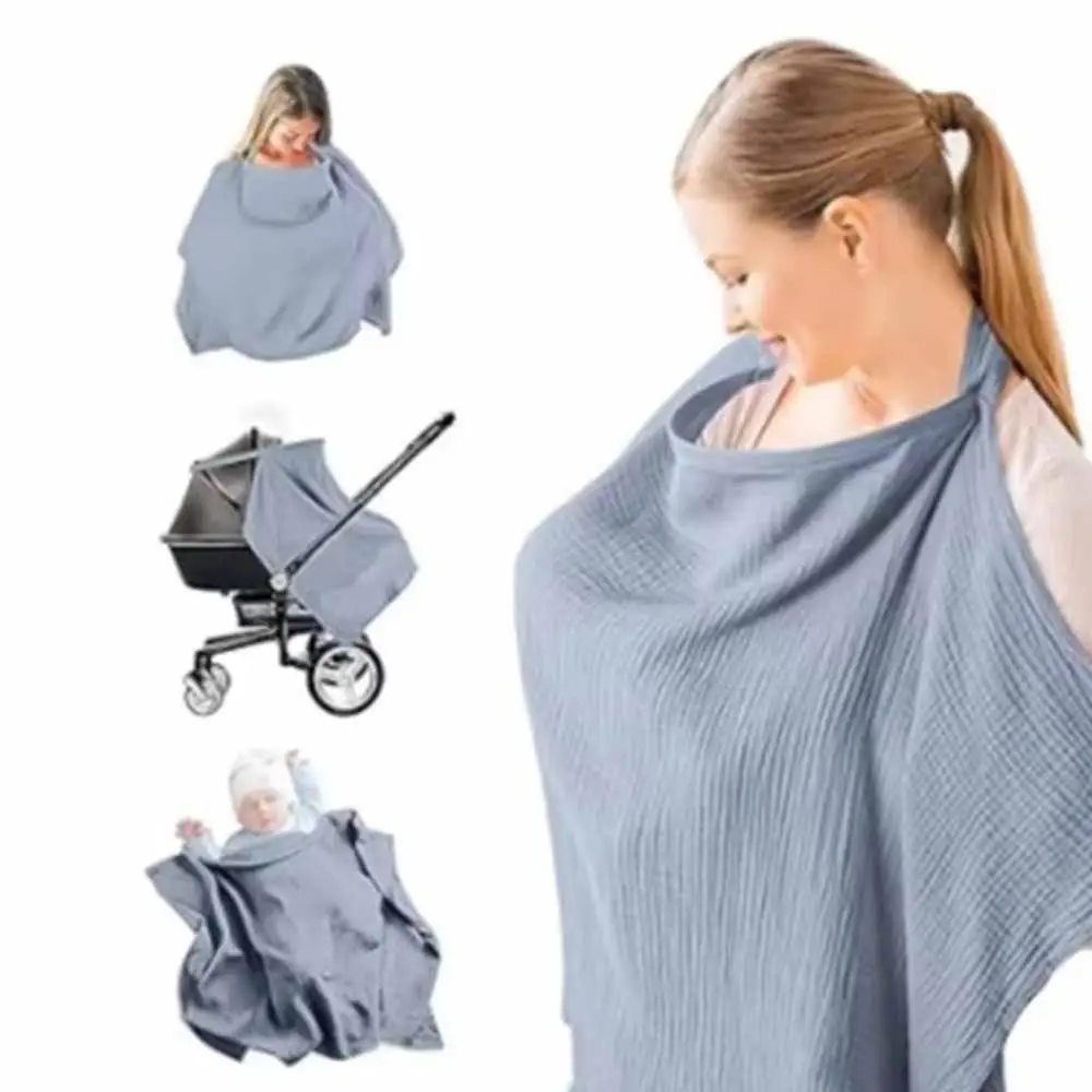 

Breathable Cotton Breastfeeding Towel Adjustable Strap With Pockets Nursing Cover Nursing Cloak Solid Color Baby Feeding Cover