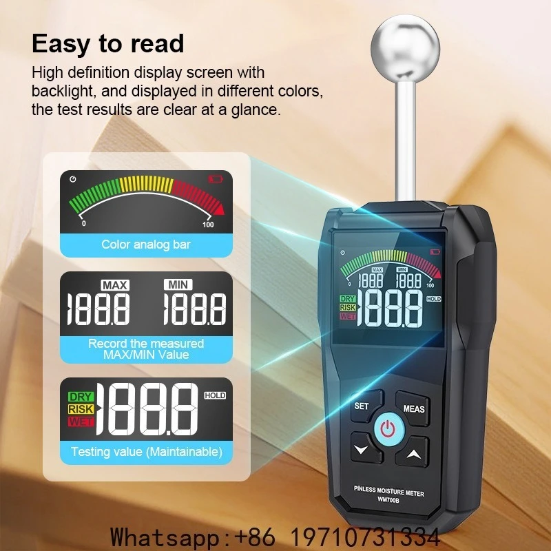 Concrete Cement Brick Detector Non-contact Full Angle Inverted Wood Moisture Meter Wall Water Tester Digital Humidity Meter