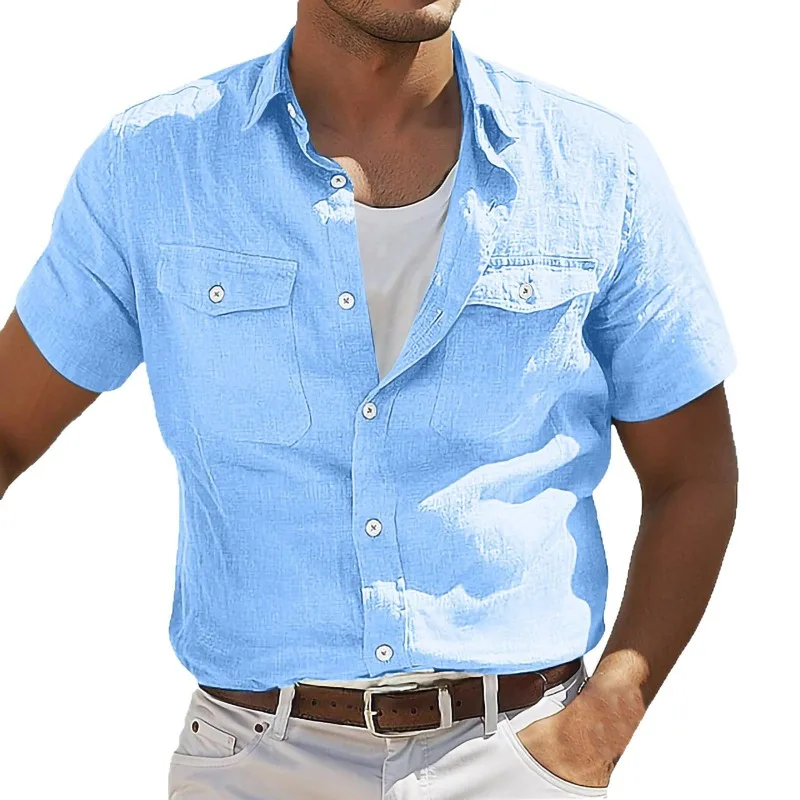New 2025 Summer Men's Pure Cotton Casual Shirt with Multiple Pockets, Trendy Workwear Style Fashion