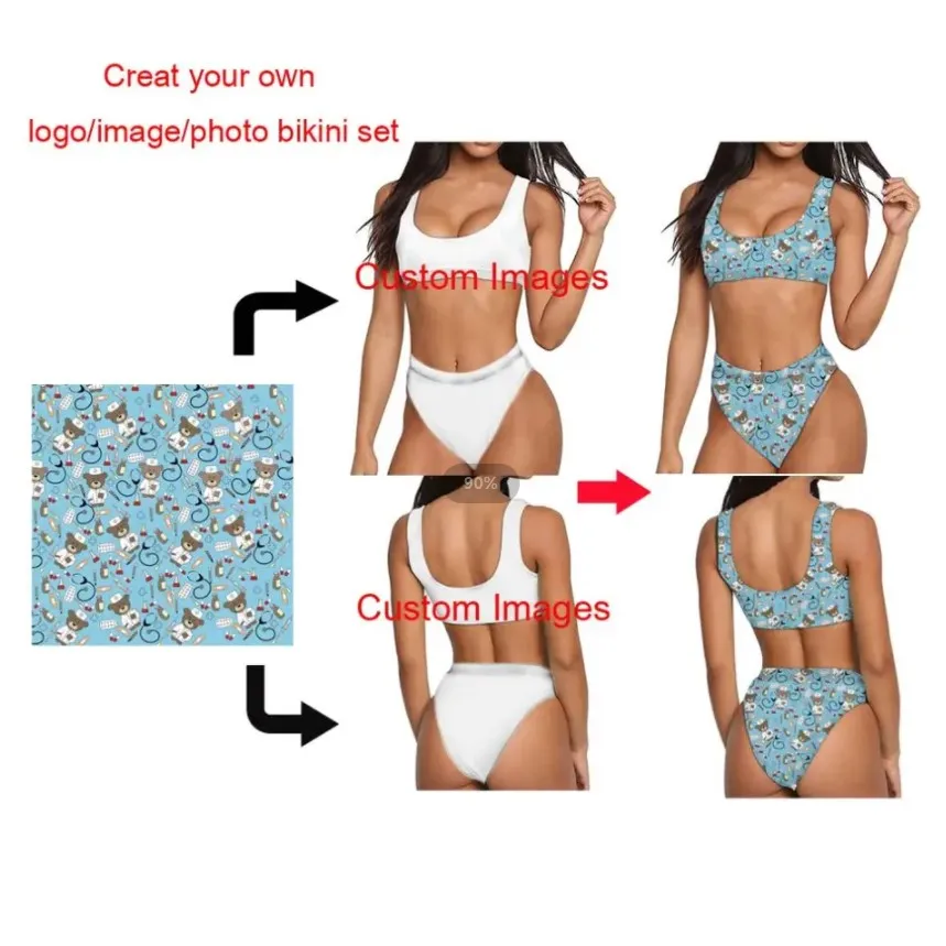 Print On Demand Custom Images Picture DIY Dropshipping Sexy Bikini Set Swimsuit Women Pool Swimwear 2pcs Breathable