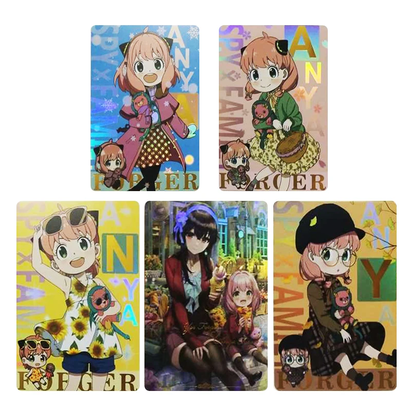 

DIY 5pcs/set Anya Forger Anime collection card Board game card SPY FAMILY Bronzing Flash card Cartoon toys Christmas gift