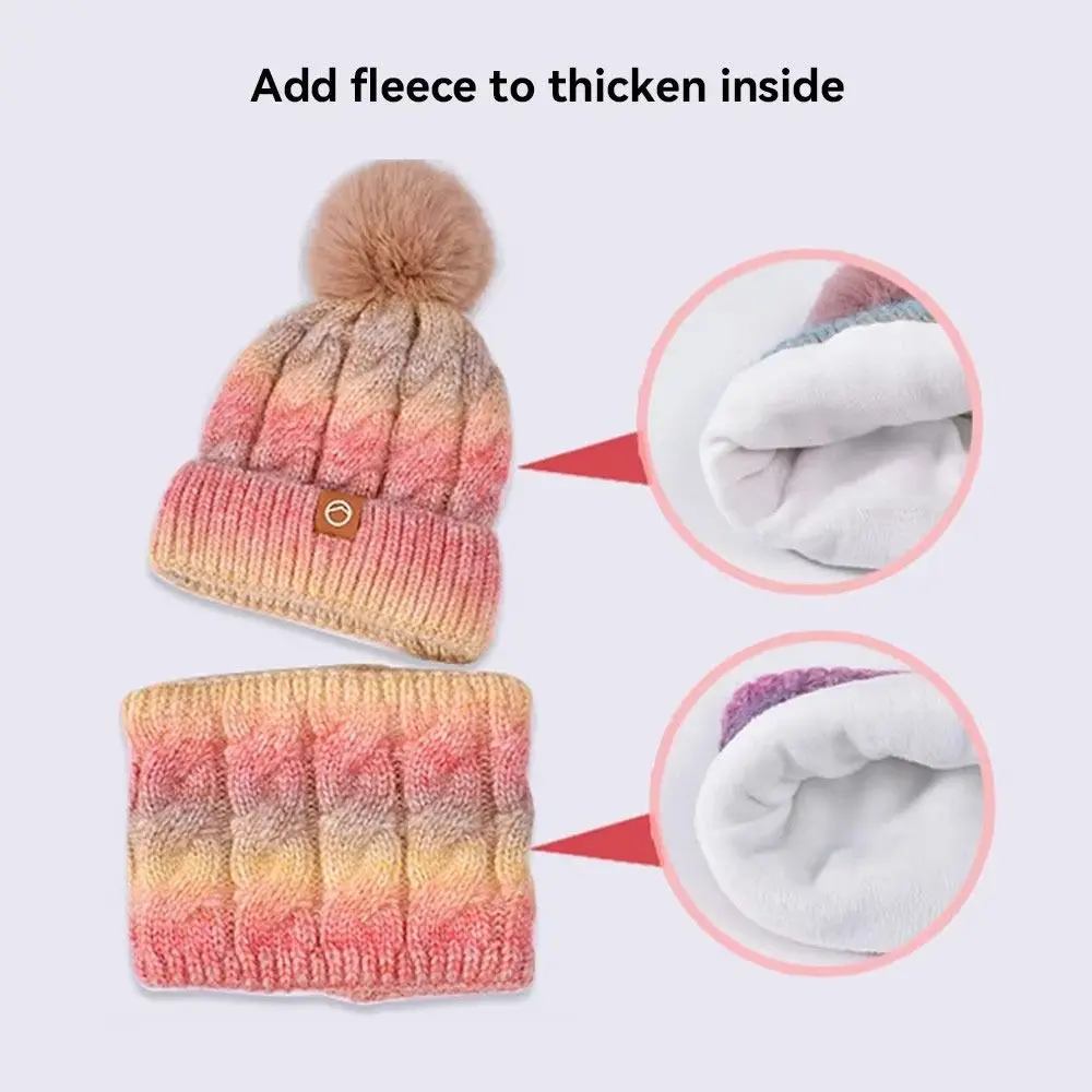 Gradient Color Knitted Hat Scarf Set Windproof Thickened Beanies Caps Cold-proof Winter Warm Ear Protection Cap for Woman