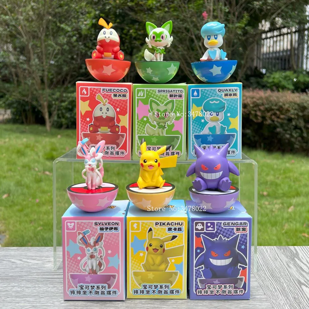 Oryginalny Pokemon Tumbler Pikachu Sprigatito Quaxly Fuecoco Gengar Sylveon akcja figurki Anime Model zabawki z pcv prezent