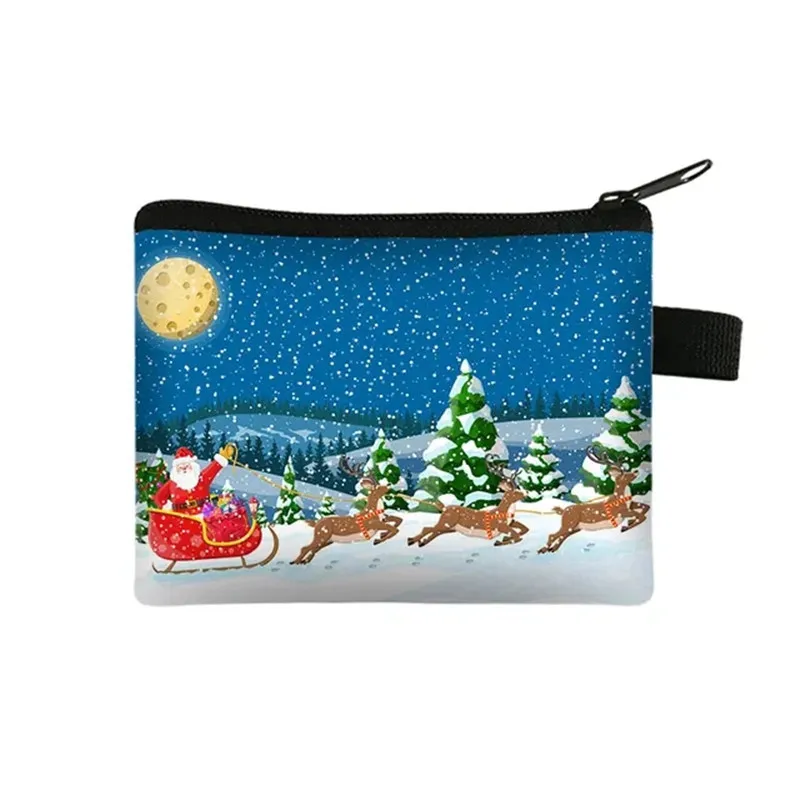 Santa Claus Snowflake Elk Print Coin Purse Christmas Party Wallet Money Credit Card Money Coin Bags Candy Organizer Small Purses