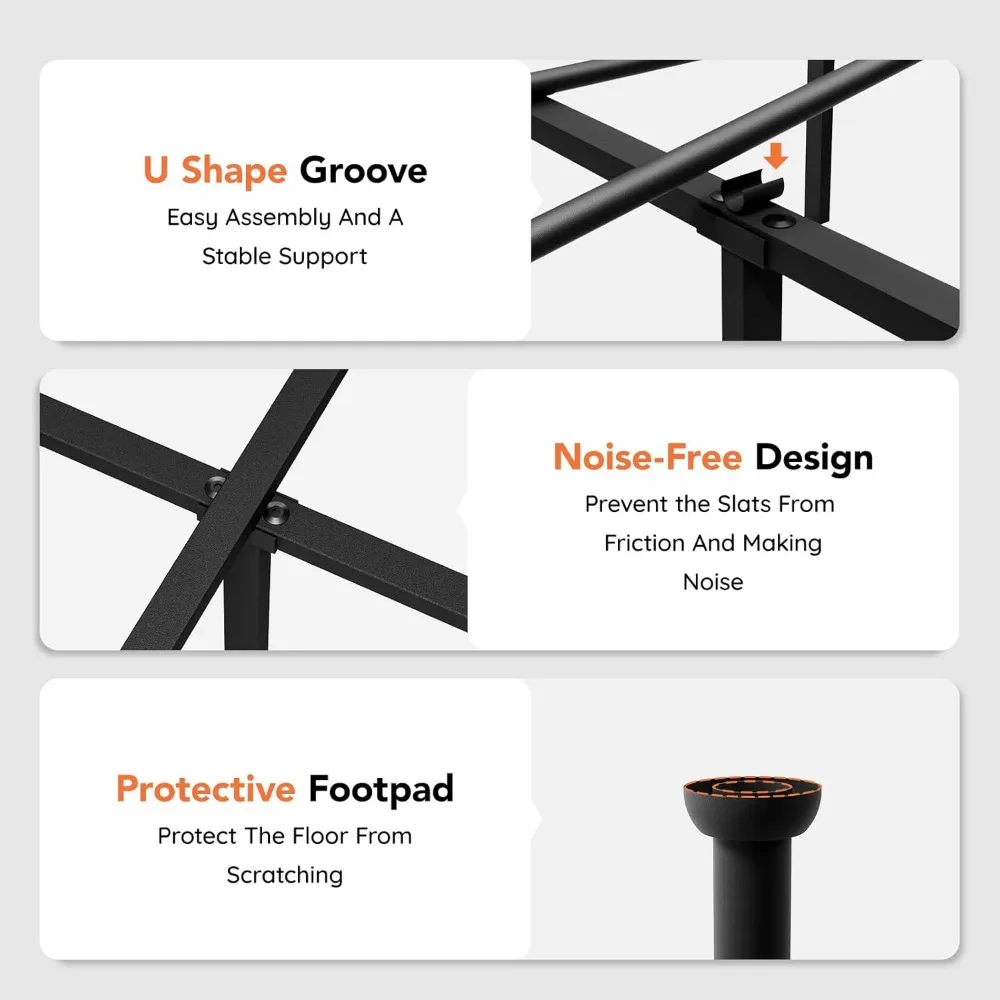 Cadre de lit queen size avec tête de lit, sommier de matelas à plateforme en métal de 14 pouces de haut avec pied de lit, rangement sous le lit