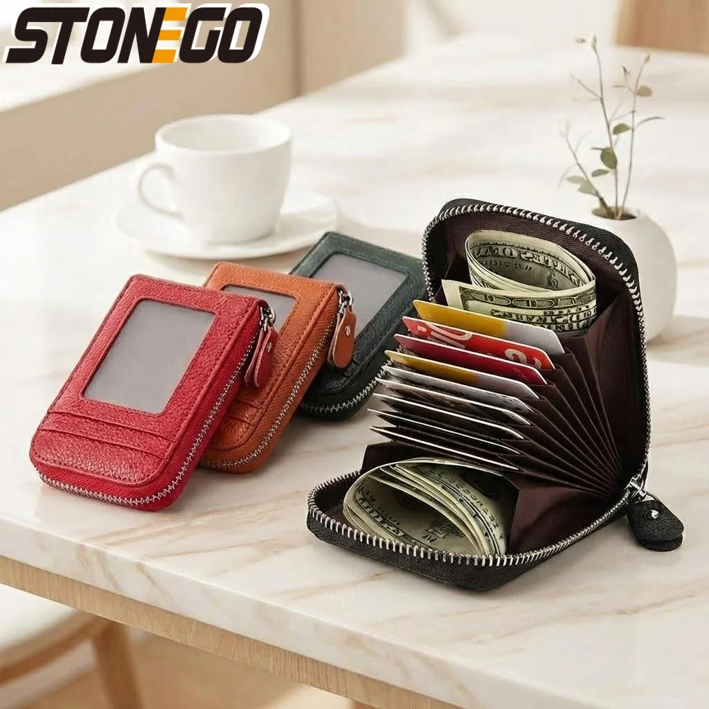 

Multifunctional RFID Leather Wallet Card Holder Zipper Coin Purse Travel Organizer for Men Women