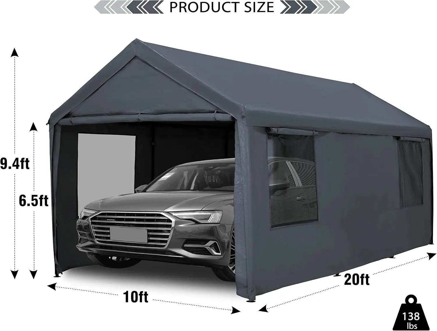 Carport Canopy 10X20Ft Heavy Duty With Removable Sidewalls & Doors, Portable Car Port Garage Shelter For Boat, Party, Outdoor