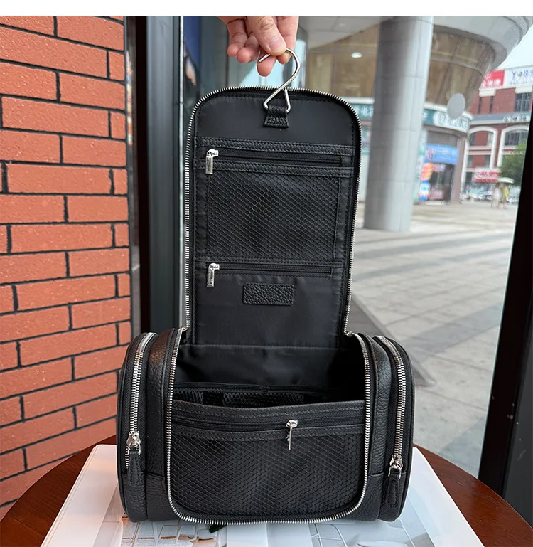Echtes Leder Unisex Hängende Kosmetiktasche Reise Große Kapazität Multifunktionale Premium Toilettenartikel-Aufbewahrungstasche Tragbar – Detail 19