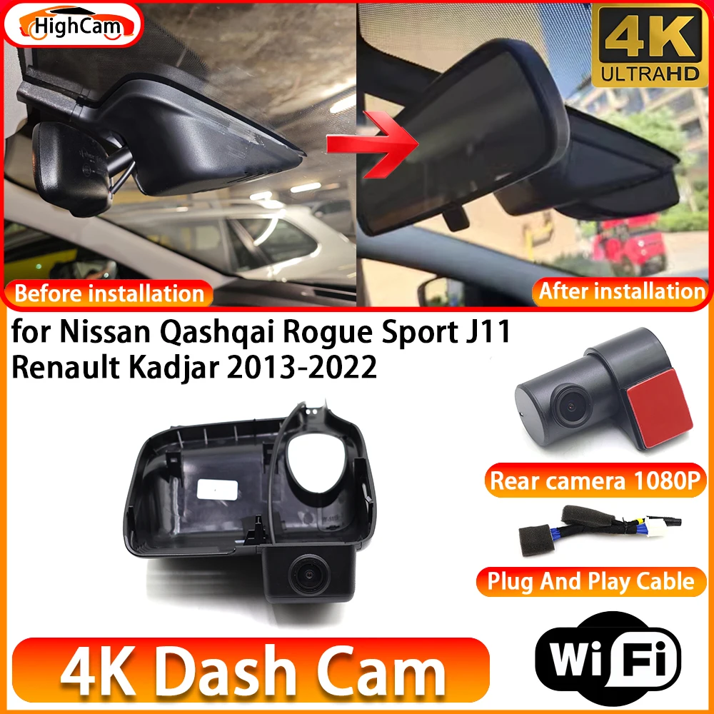 HighCam for Nissan Qashqai Rogue Sport J11 Renault Kadjar 2013-2022 OEM 4K DVR Dash Cam Front Rear Camera WiFi Video Recorder