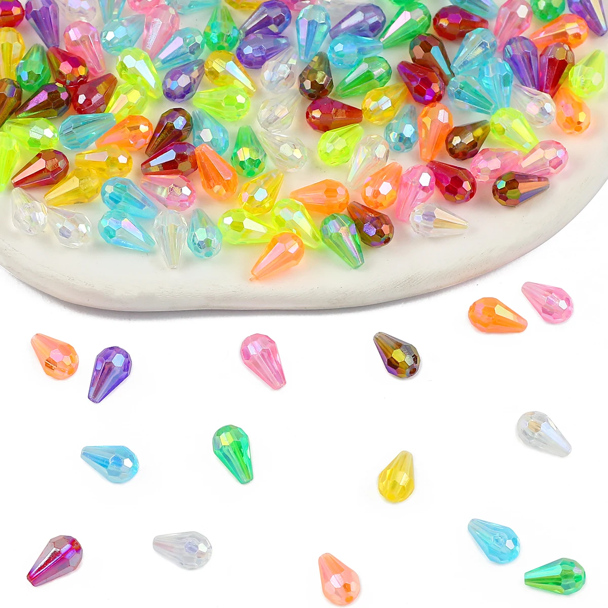 100PCS Colorful Plastic Pear Shaped Crystal Faceted Loose Beads For Bracelets Necklaces  DIY Jewelry Handmade Accessories Making