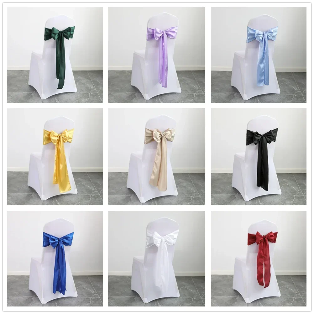 10pcs/Lot Satin Chair Sashes Bow Wedding Chair Knot Ribbon DIY Ties for Party Event Hotel Banquet Chair Decorations