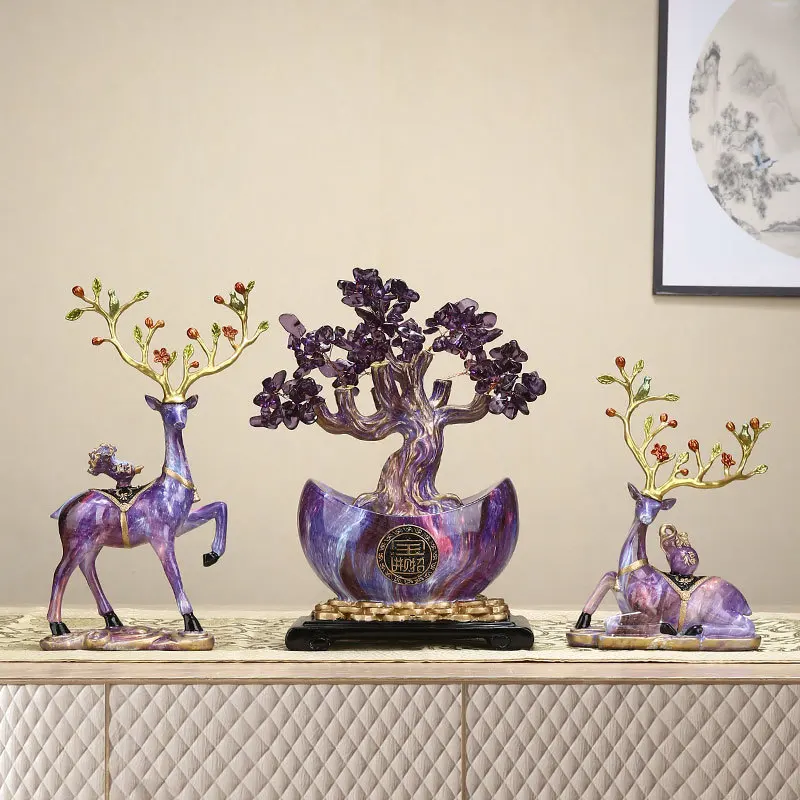 

YFY living room entrance ingot fortune tree wine cabinet ornament auspicious deer high-end TV cabinet decoration