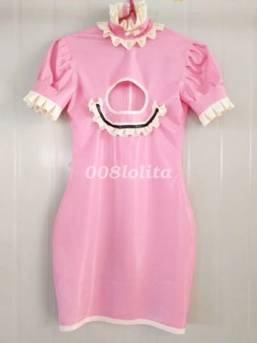 

New Latex Rubber Maid Dress Cosplay Cute Women Fashion Pink Skirt Masquerade Fetish