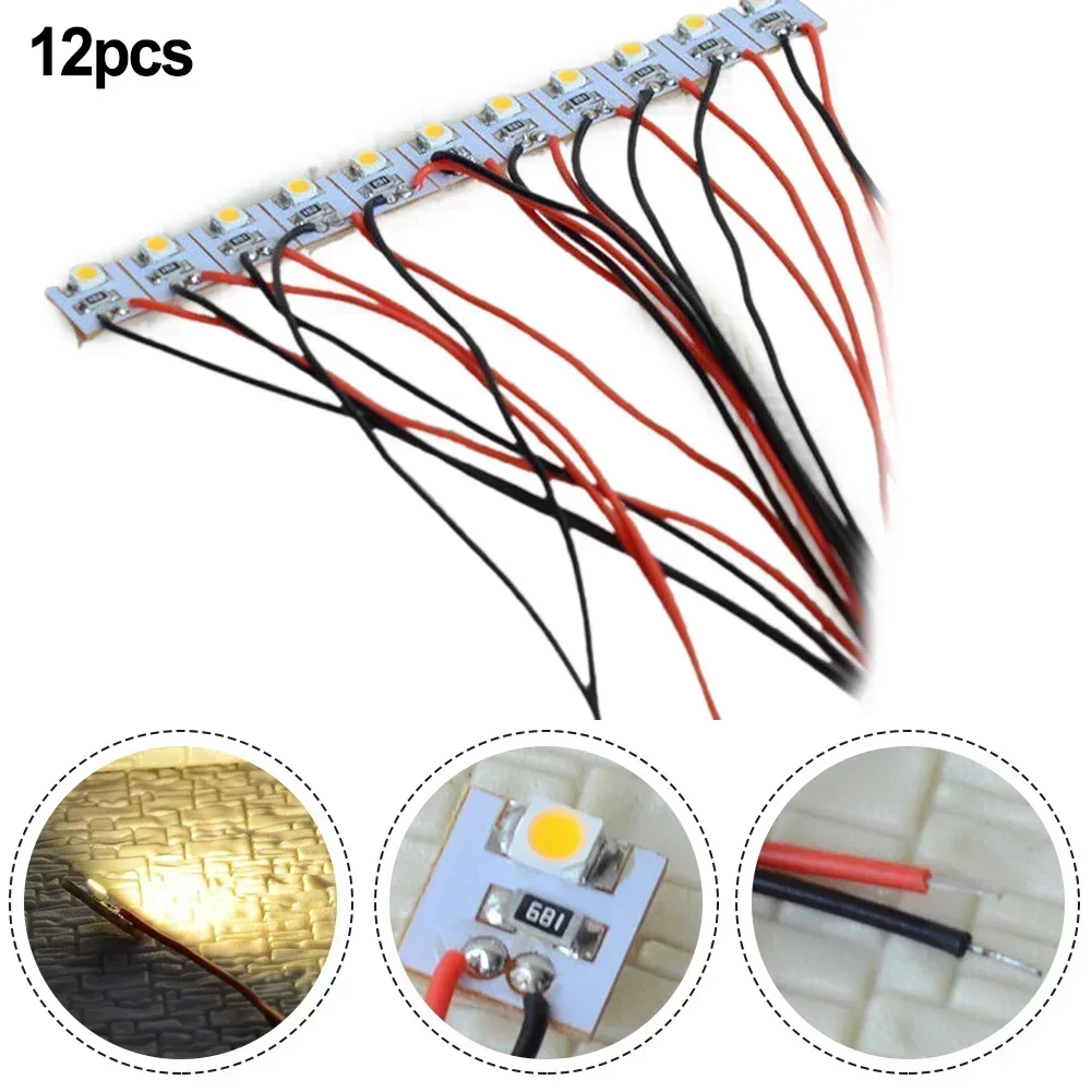 12PCS Pre-Wired Warm White 12V LED Building Interior Lighting With Wires Model Railroads Long Life LEDs Drop Shipping