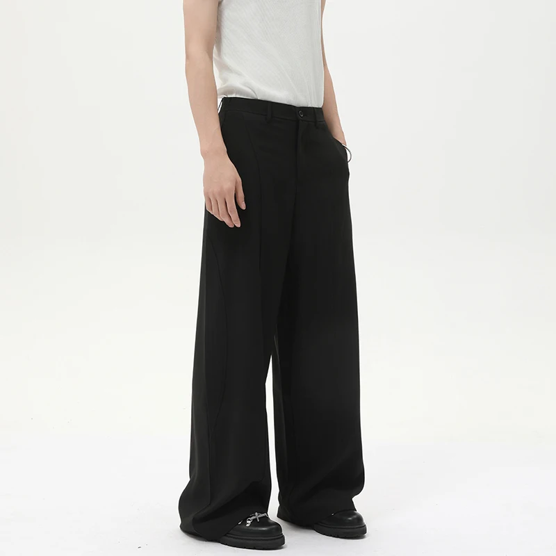 Luzhen 2025 nova cor sólida bonito na moda solta em linha reta calças casuais dos homens de alta qualidade calças largas roupas masculinas jy2138