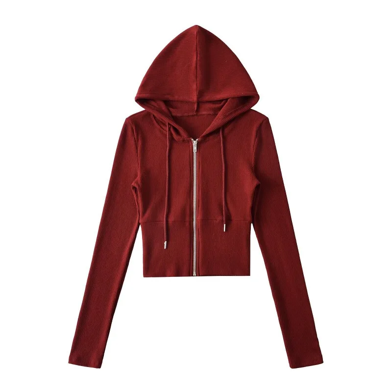 Set sexy europeo e americano in due pezzi con cappuccio a maniche lunghe cardigan slim fit pantaloni con risvolto a vita bassa moda femminile