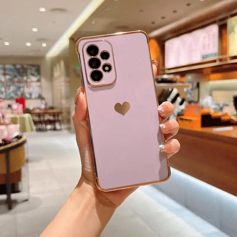 Luxury Plating Case For Samsung Galaxy A18 A17 A57 A55 5G S23 S24 FE S26 S25 S24 Ultra Love Heart Pattern Silicone Soft Cover