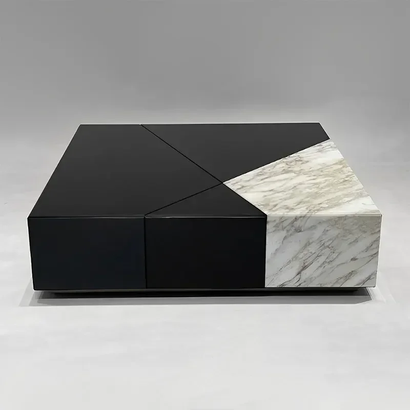 Square coffee table minimalist modern design marble coffee table silver mirror edge glass tea table