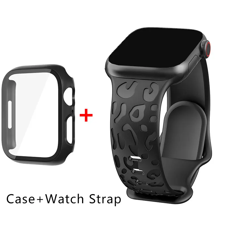 Armband+Glas+Gehäuse für Apple Watch Correa 44mm 40mm 41mm 38MM 42mm 45mm Silikonband+TPU-Abdeckung iWatch Serie 8 7 9 6 SE 5 4 3 2 1