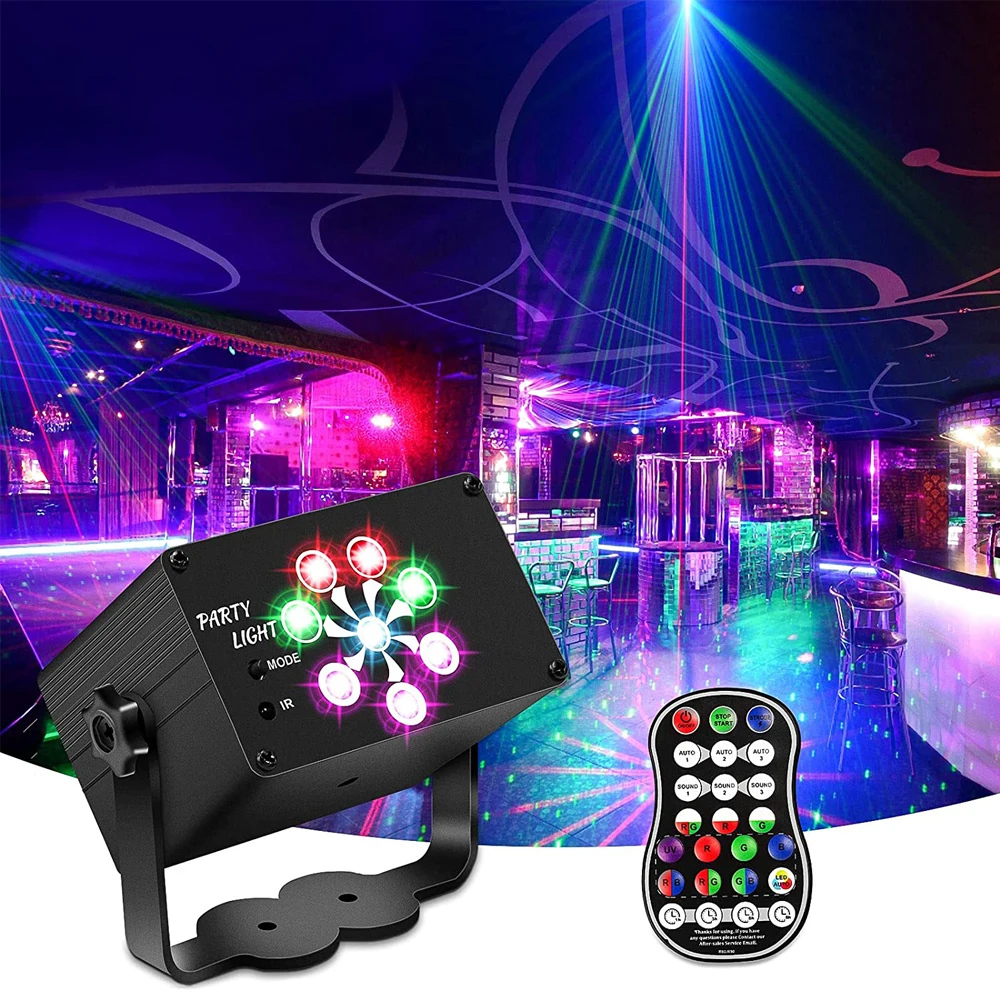 DJ Disco Stage Laser Lights with Strobe Projector 240 Patterns Effects Remote Control with Music Activated for Home Gathering