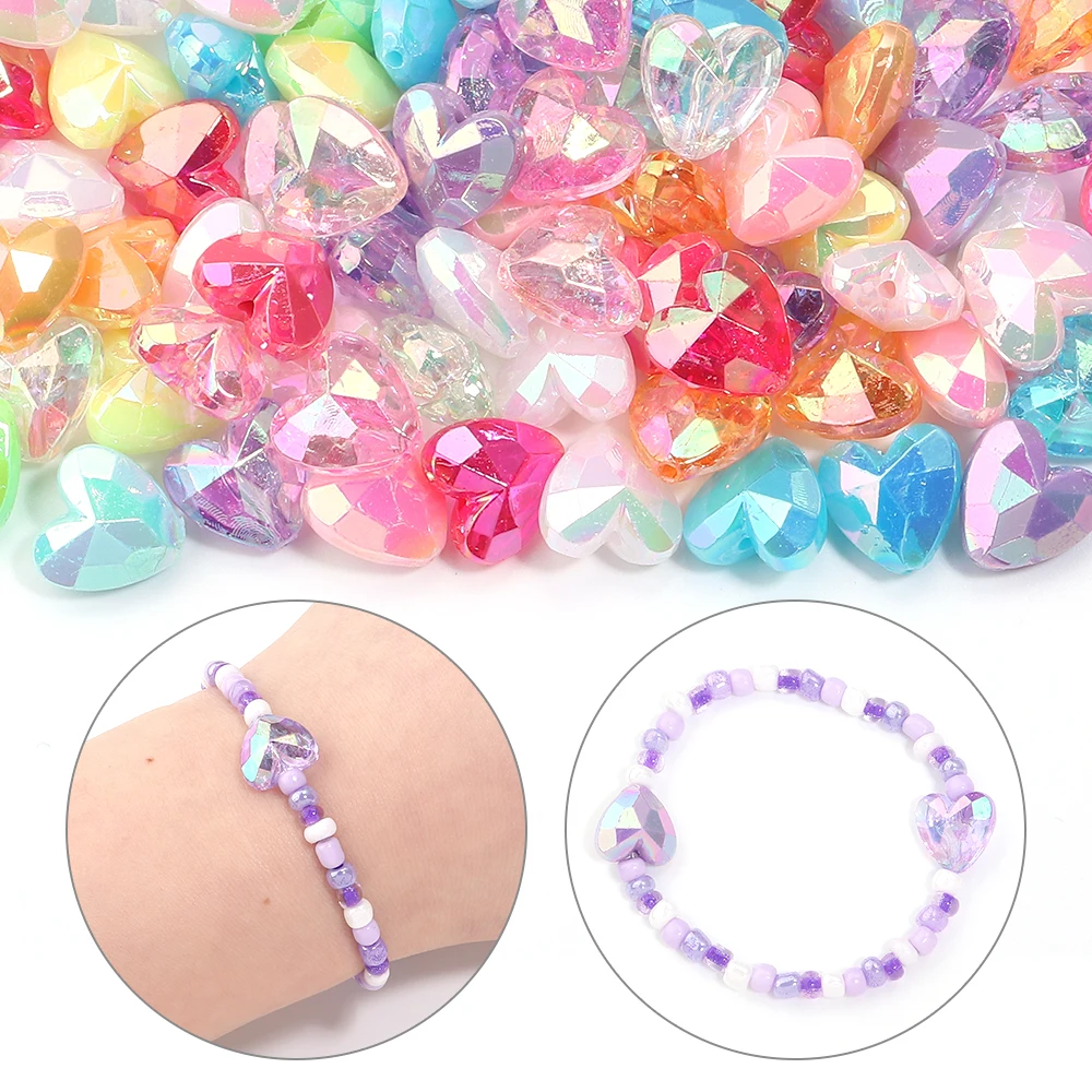 100pcs Acrylic Heart Beads Transparent Loose Spacer Beads for DIY Jewelry Making Pendants Neaklace Bracelet Needlework Material image 6