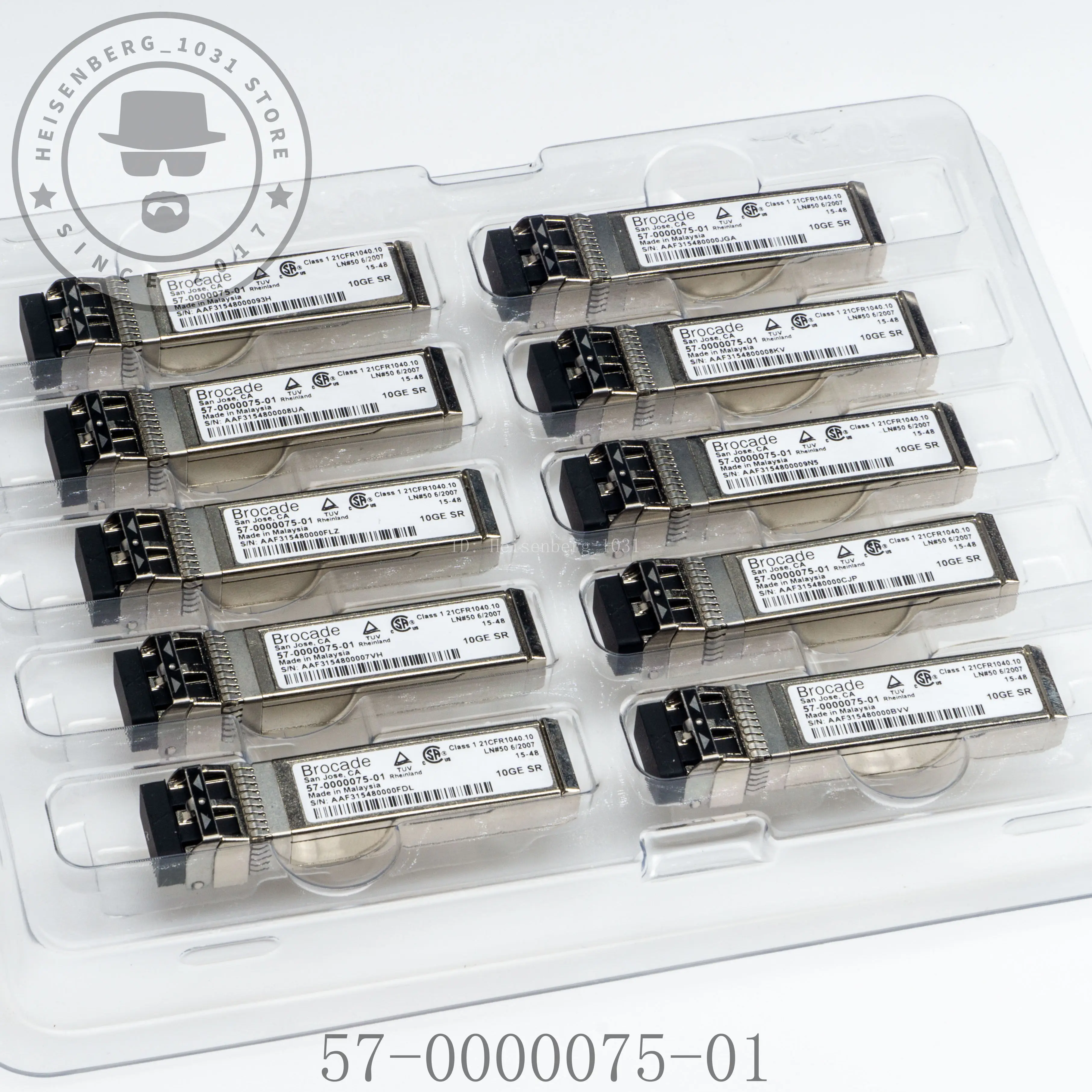 10 Pack Compatible Brocade 57-0000075-01 10GE SR SFP+ 850nm Multimode LC Fiber Module