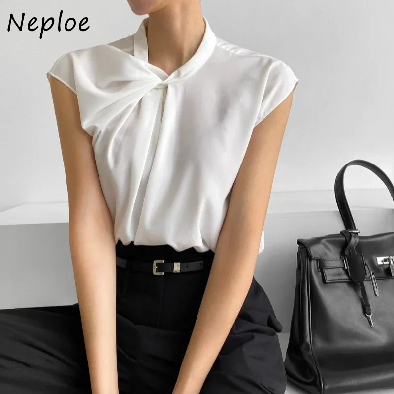 Neploe Fashion Simple O-neck Kink Shirts Women 2024 Summer New All-match White Tops Mujer Y2k Slim Fit Short Sleeve Blusas Mujer