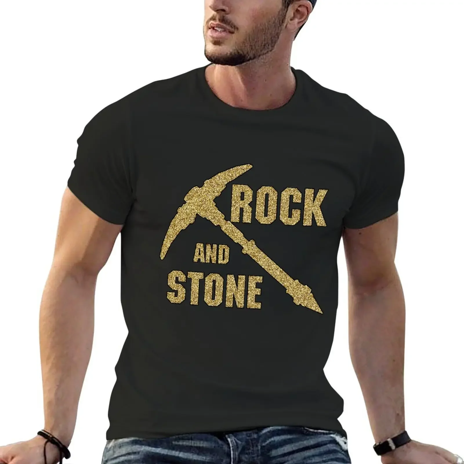 

Rock and Stone! Glitter Gold Version T-Shirt shirts graphic tees oversized graphic tee graphic shirts men