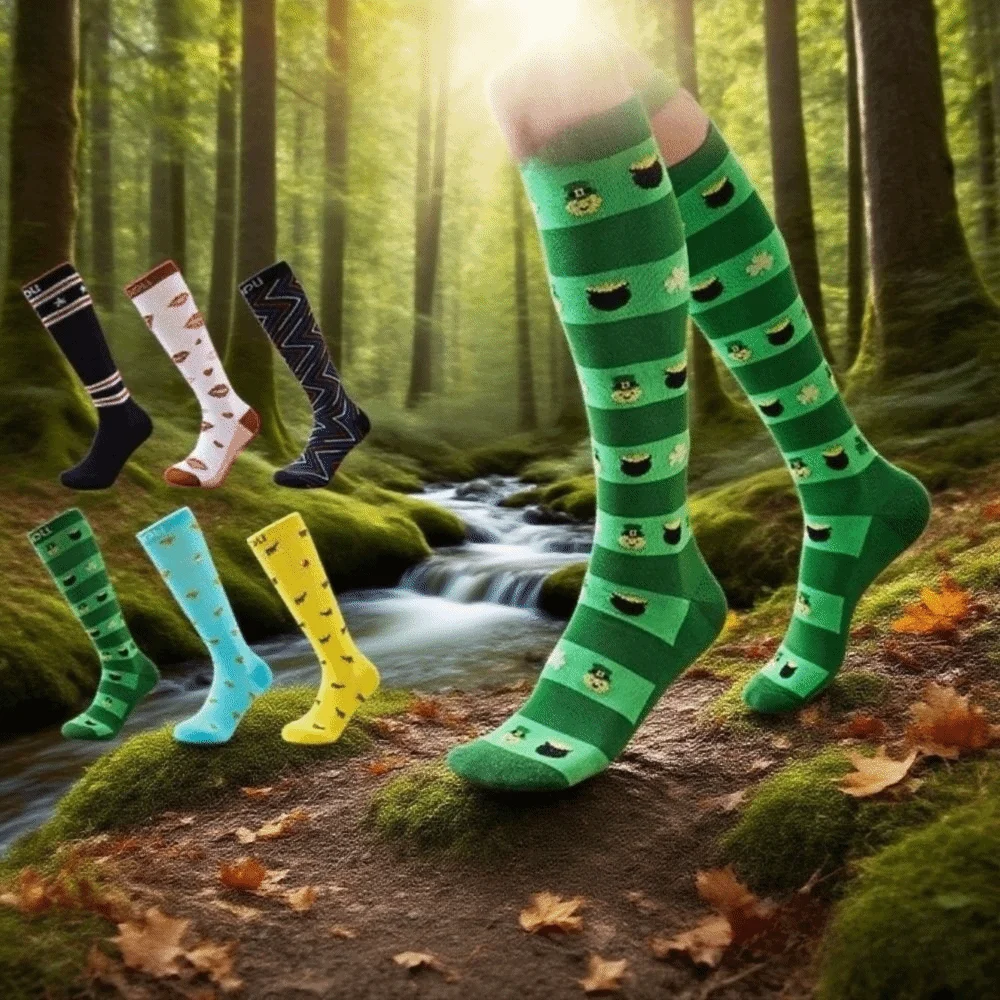 

Elastic Compression Socks Funny Pattern Knee High Pressure Stockings Reducing Swelling Breathable Calves Leg Stockings