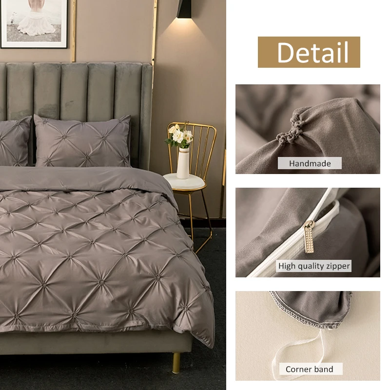 Europeo de tamaño juego de cama Rainha, funda de edredón de estilo europeo con funda de almohada, funda de cama plisada de lujo