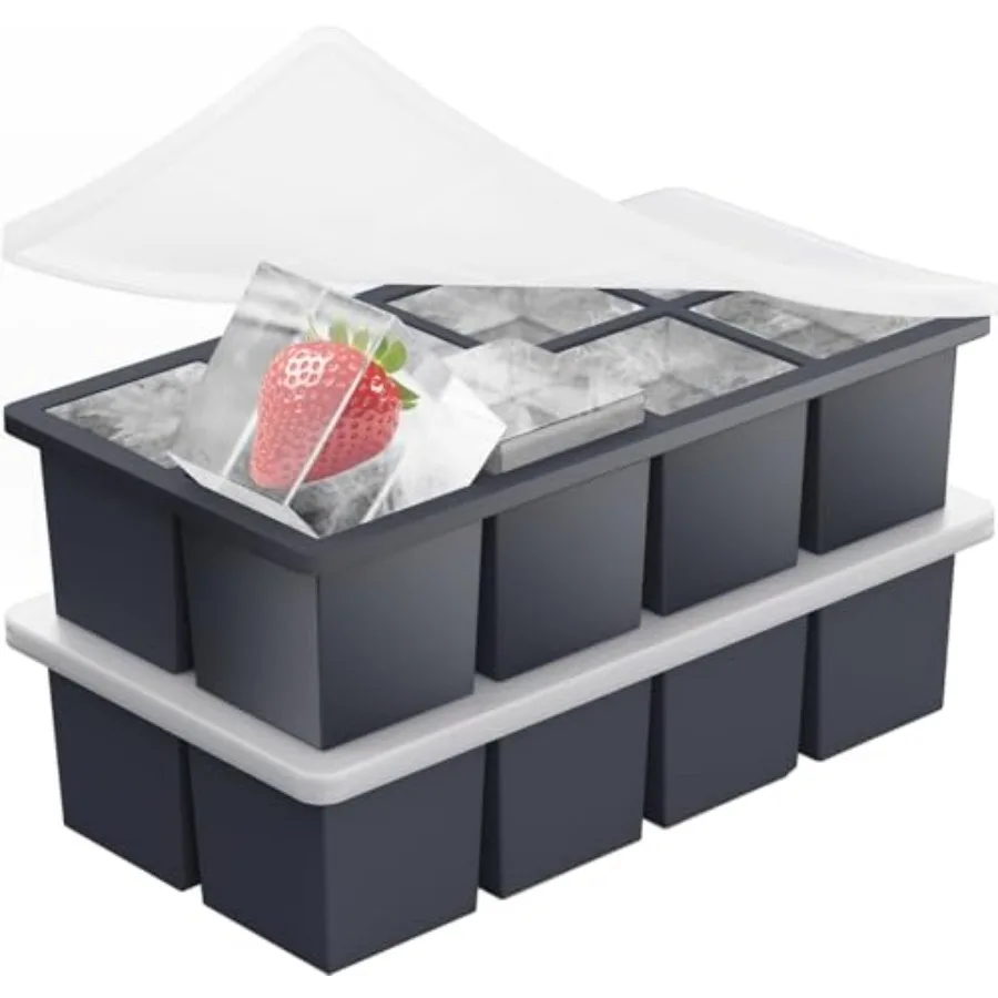 

2 упаковки больших форм для кубиков льда для виски, штабелируемая и легкосъемная силиконовая квадратная форма для изготовления кубиков льда с крышкой для Fre Co