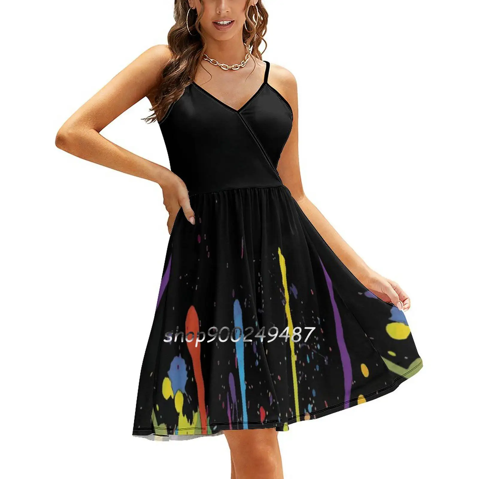 

Crazy Multicolored Running Splashes Horizontal Sling Dress Sexy Dress Female High Waist Dresses For Women Eddart Colorsplash