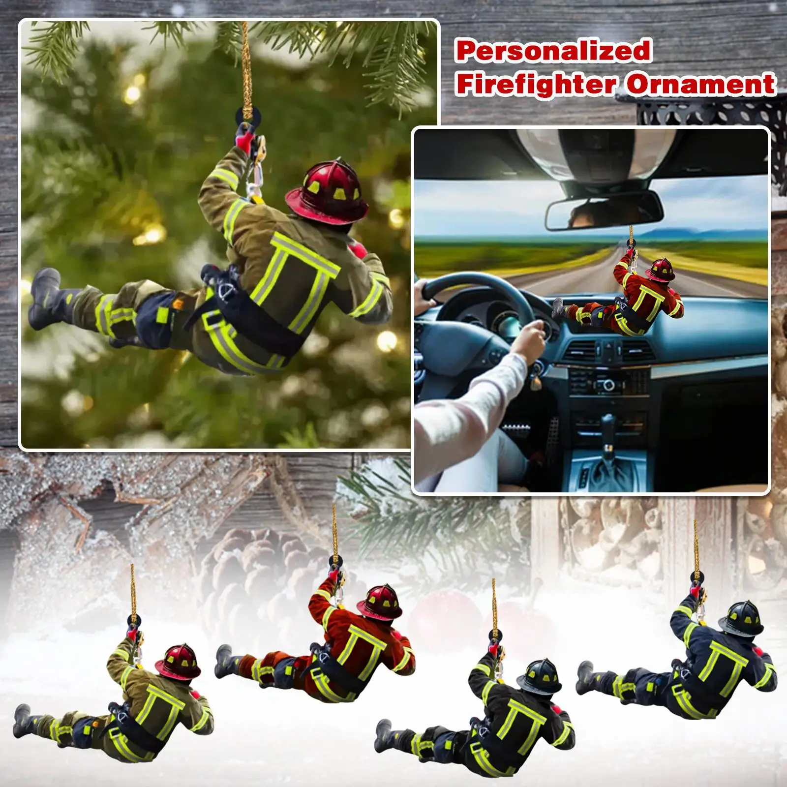 Personalized Christmas Firefighter Pendant Christmas Decoration Creative Fire Peripheral Car Pendant