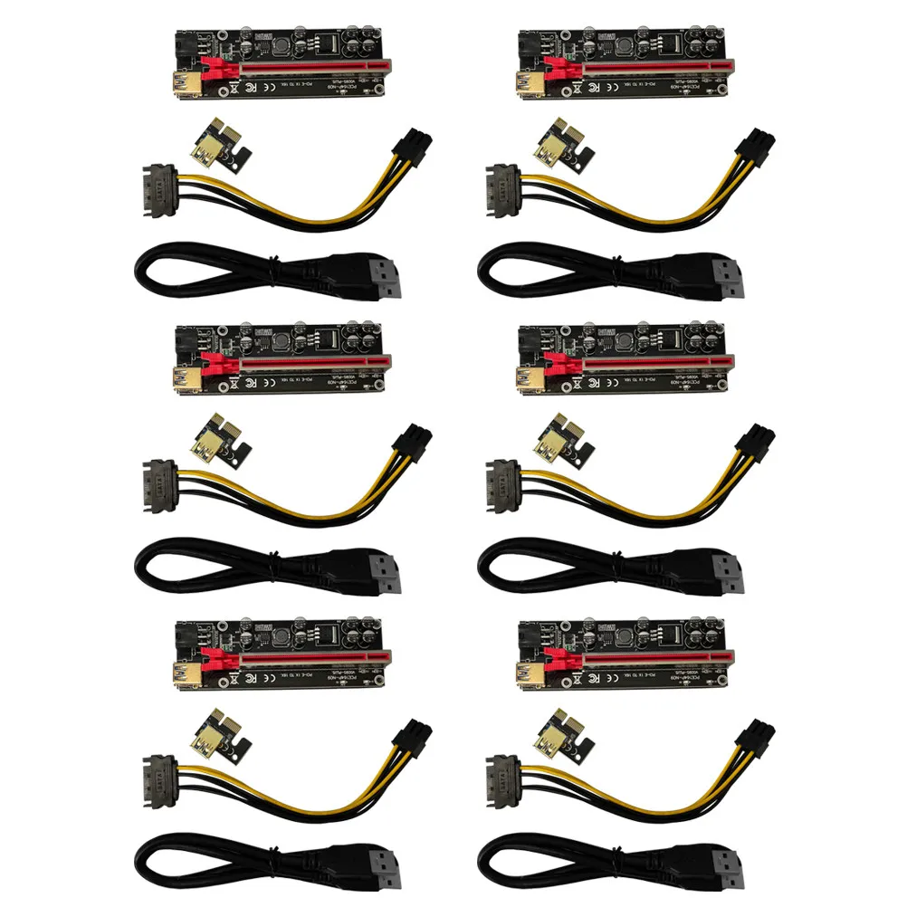 

6Sets GPU Riser Adapter Pci-E 1X to 16X Mining Extender with Gold-Plated Contacts Stable Capacitor Power Supply Aluminum Alloy