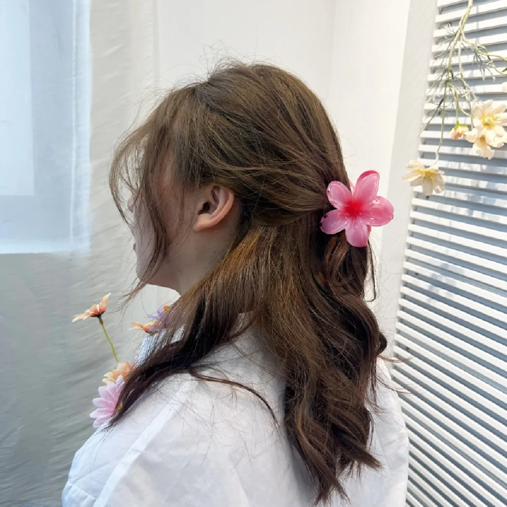 Full Color Hair Clip Gradient Plumeria Shark Claws Beach Party Tiaras Frangipani Hairpin Ponytail Holder Headpiece Jewelry Gifts