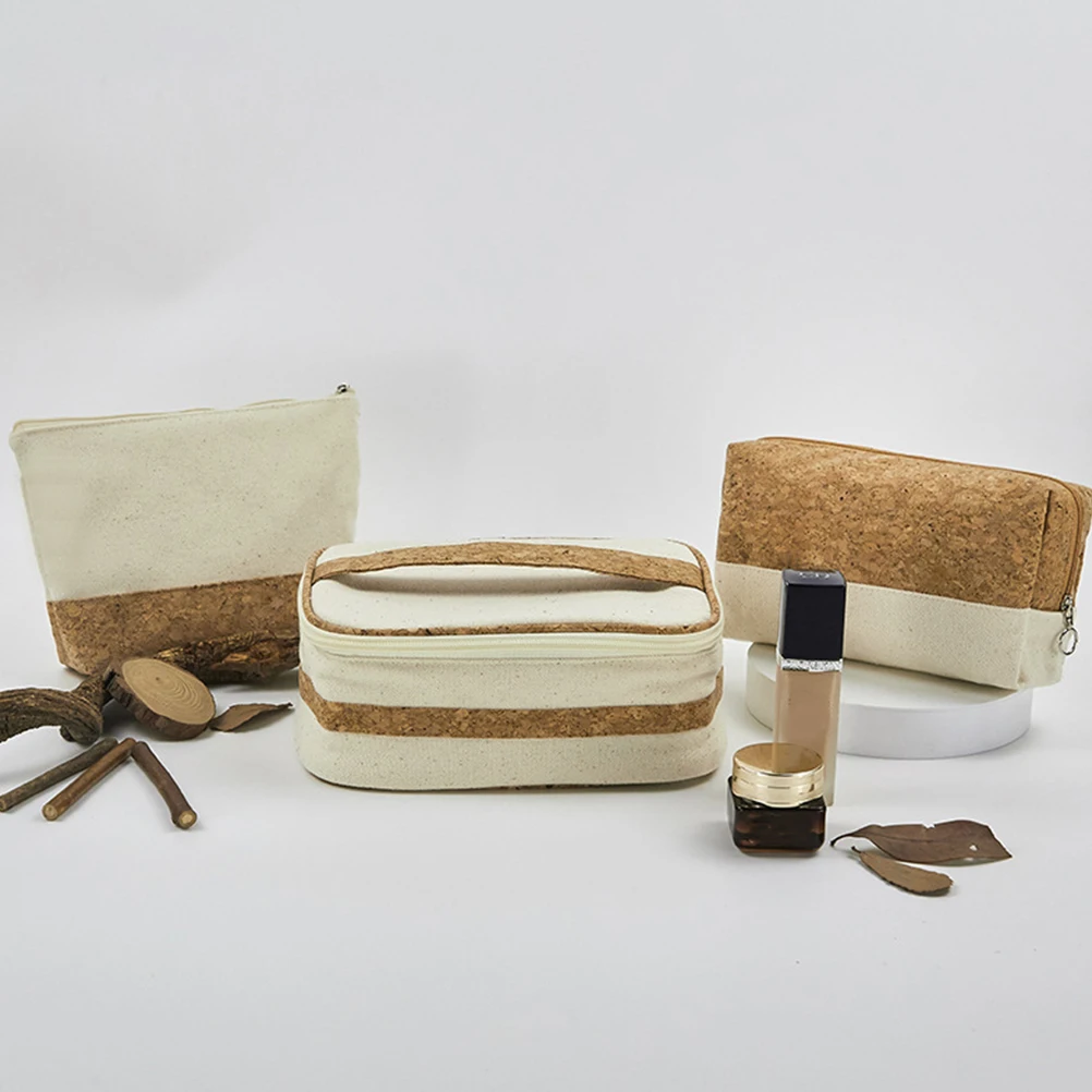 

1pc Canvas Storage Bag Personal Care Washable Cosmetics Portable Wood Grain Travel Toiletry Organizer Lightweight Compact