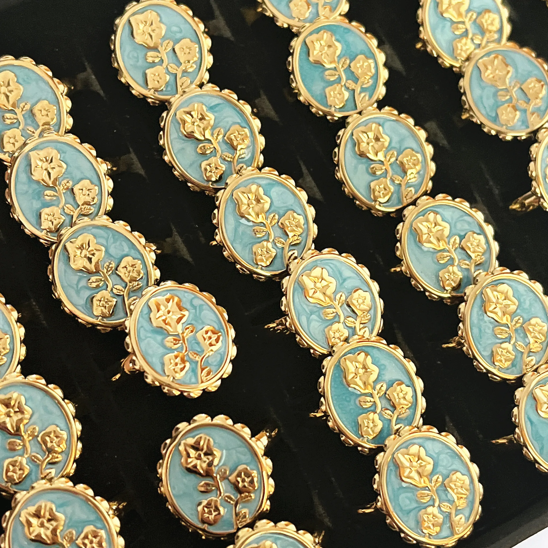 25 قطعة/الوحدة الرجعية البيضاوي الأزرق النفط بالتنقيط الفولاذ المقاوم للصدأ حلقة مفتوحة للنساء-نغمتين النفط روز المحكمة نمط مجوهرات اكسسوارات #6