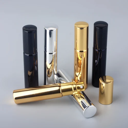 Imagen 2 del producto 100 unids/lote 10ML botella de Perfume recargable de vidrio UV portátil con atomizador de aluminio botellas de Spray muestra contenedores vacíos