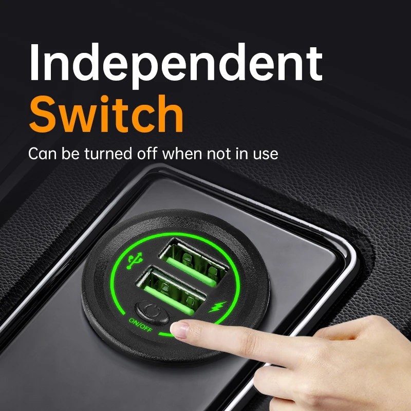12-24v USB Outlet 72W Car Charger Socket QC 3.0 Led light with ON Off Switch Fast Car Charger Waterproof for Car, Boat, Marine,