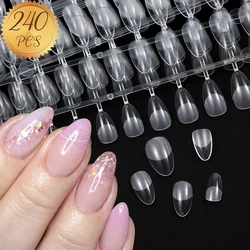 240pcs Short Almond Press on Nails Soft Gel Tips Full Cover Fake Acrylic UV Gel Nails Extension Clear Oval Almond False Nails