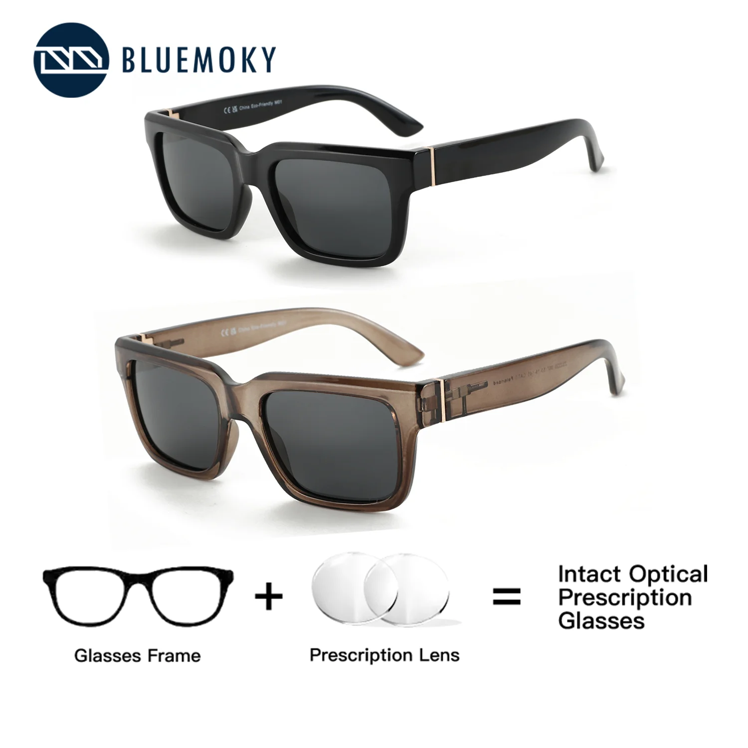 

BLUEMOKY Square Prescription Sunglasses Polarized Unisex UV400 Myopic Multifocal Women Men Sunscreen Sun Glasses