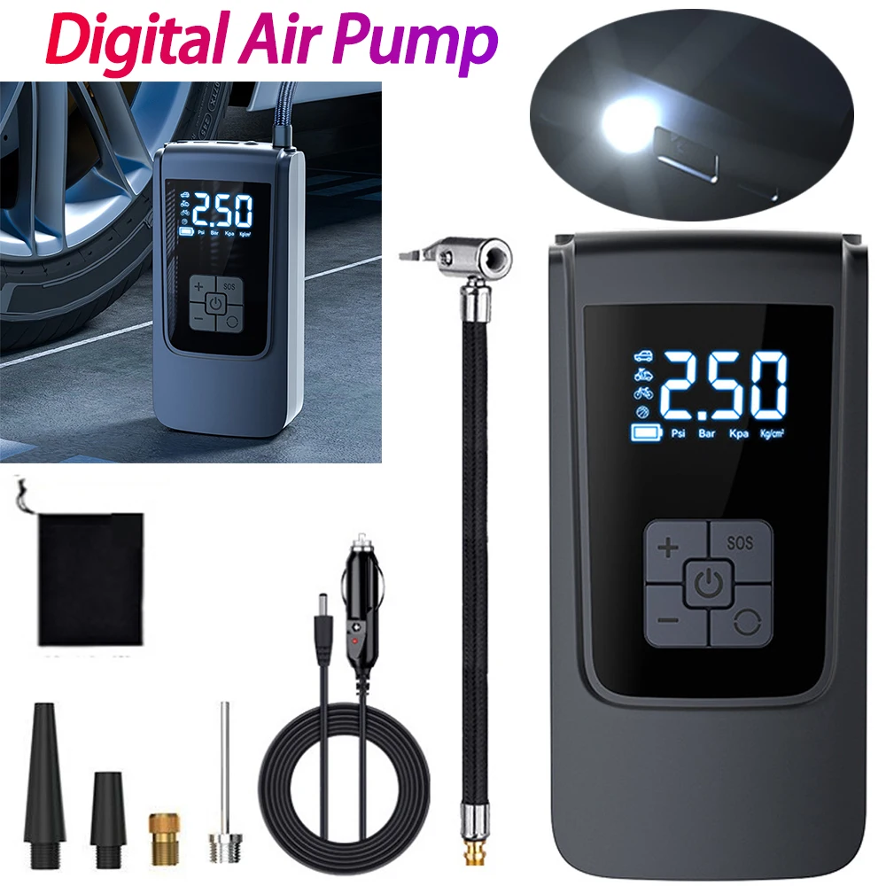 

7.4/12V Digital Air Pump 6000mAh Mini Tire Pump Air Compressor Electric Inflator Pump for Vehicle Truck Motorbike Balls