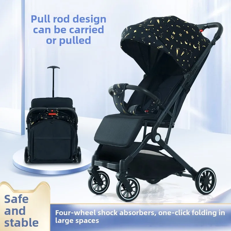 High Landscape Stroller Can Sit and Lie Down Three Folds with Tie Rod Baby Go Out Ultra-light Portable Stroller Shock Absorption