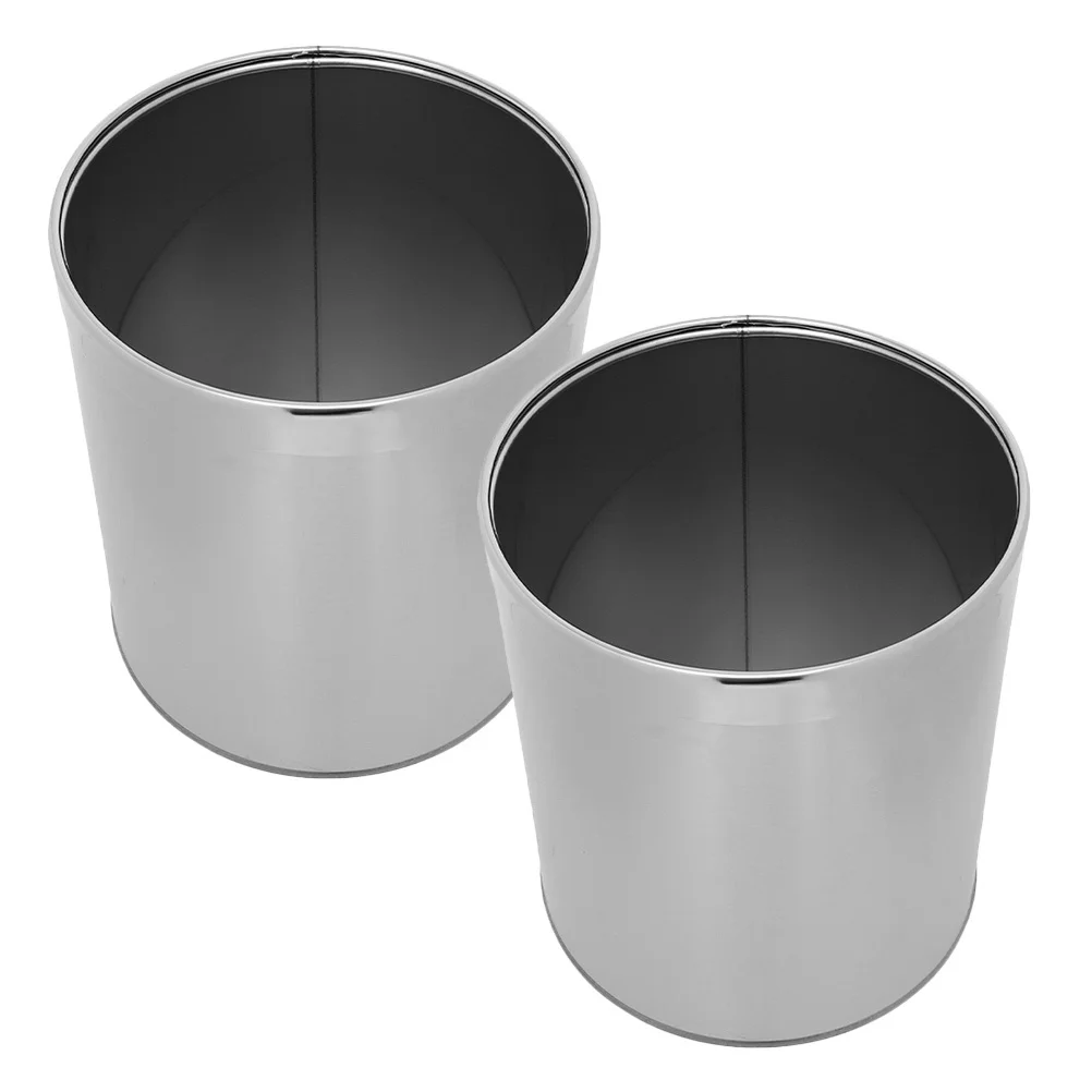 

2Pcs Round Stainless Steel Trash Can No Lid Wastebasket Kitchen Bathroom Garbage Bin Large Opening Strong Bearing
